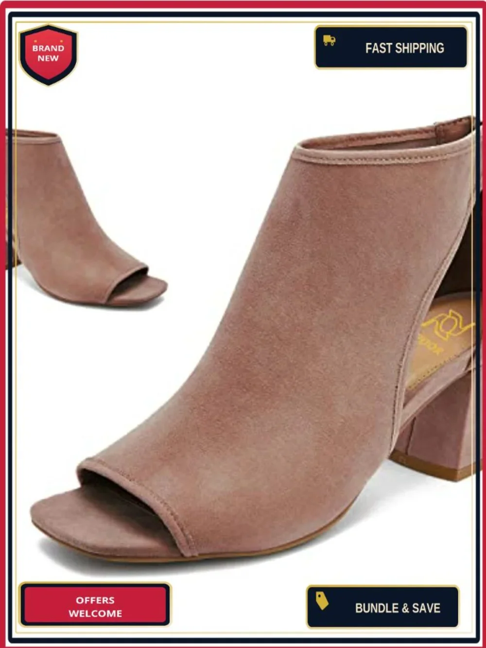 Chunky High Heel Booties Suede Open Toe Side Cut-Out Ankle Boots Back Zipper